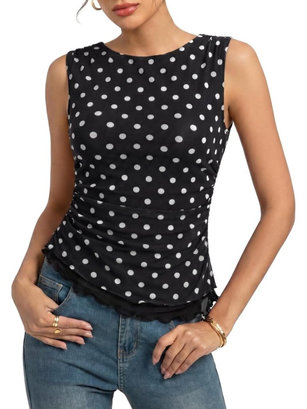 Floral Mesh Ruched Tank Top for Women | Summer Y2K Casual Beach & Concert Outfit